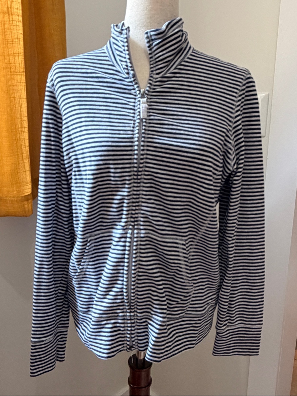 L.L. Bean Navy and White Striped Full-Zip Jacket
